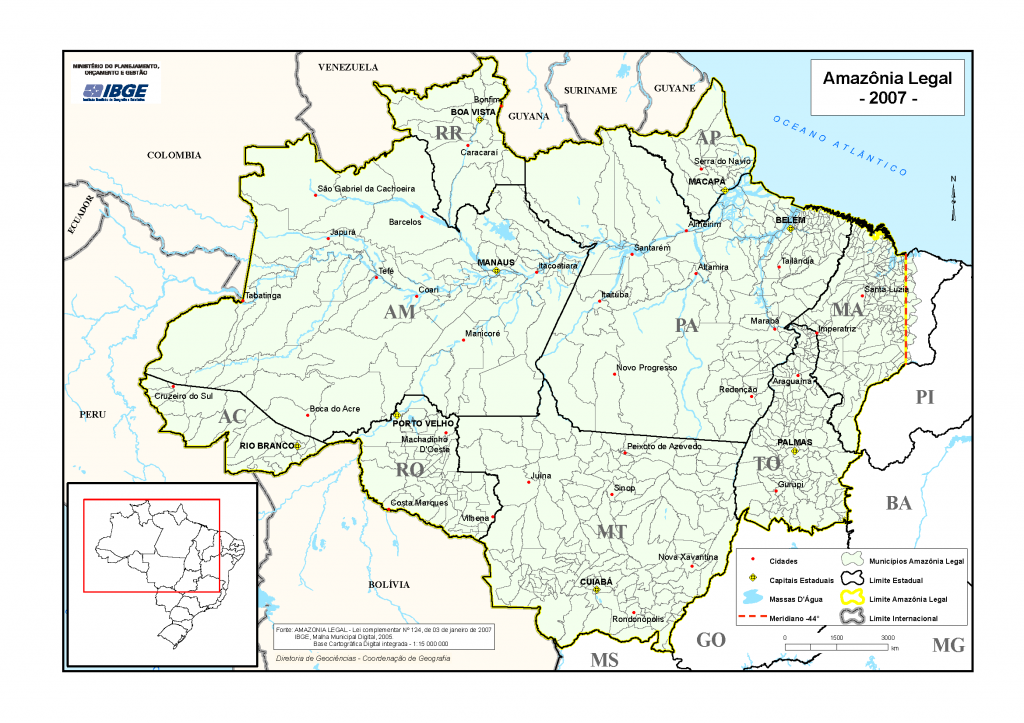 Imagem 1. Mapa com a delimitação da área da região da Amazônia Legal (Fonte: IBGE http://www.ibge.gov.br/).